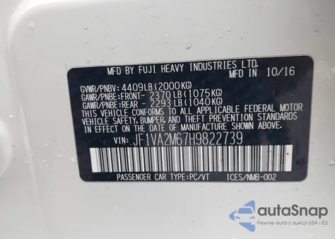 2017 Subaru Wrx Sti из США, поврежденный, VIN JF1VA2M67H9822739